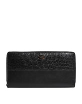 Dolce & Gabbana Black Leather Logo Plaque Zip Around Continental Wallet